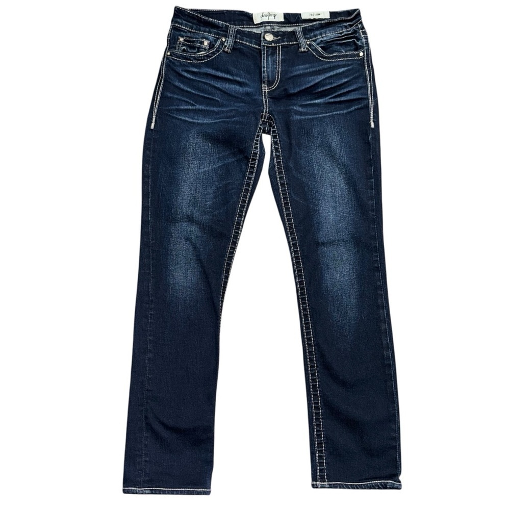 Daytrip Women's 28 X 28 Blue Dark Wash Faded Whiskering Straight Low Rise Jeans